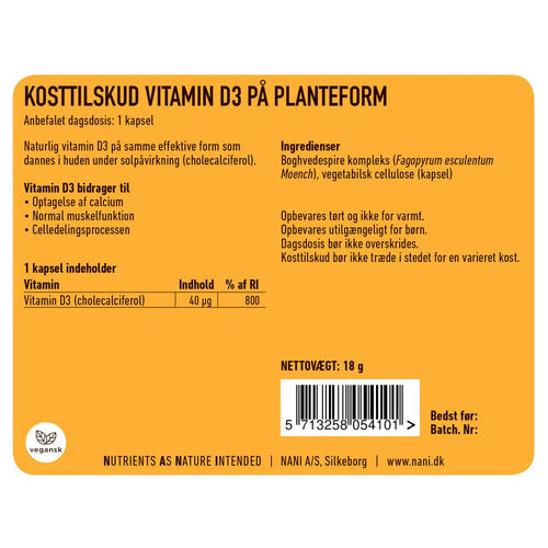 Nani Vitamin D3 på planteform etiket