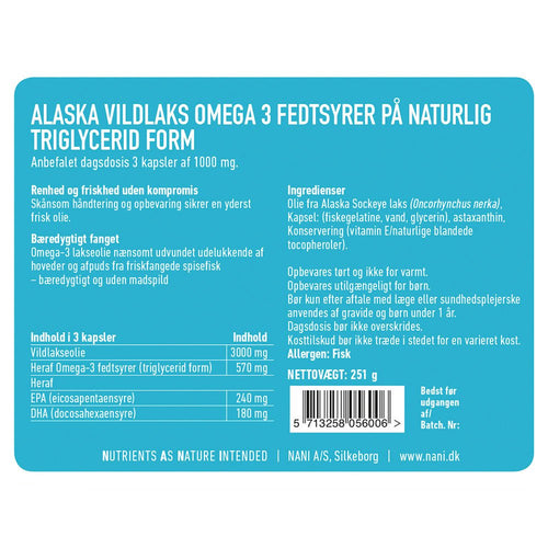 Nani alaska vildlaks omega 3 fiskeolie etiket